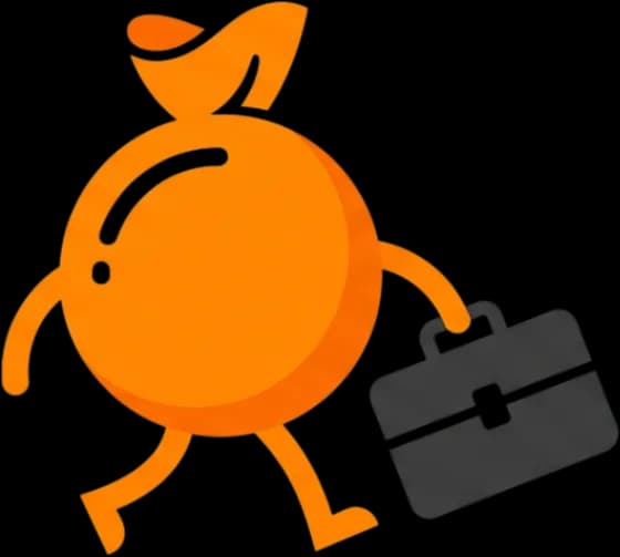 The HireCandi mascot — an orange character with a briefcase, walking to work